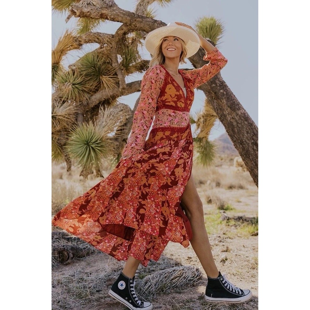 Free People Red and Pink Floral Maxi Dress